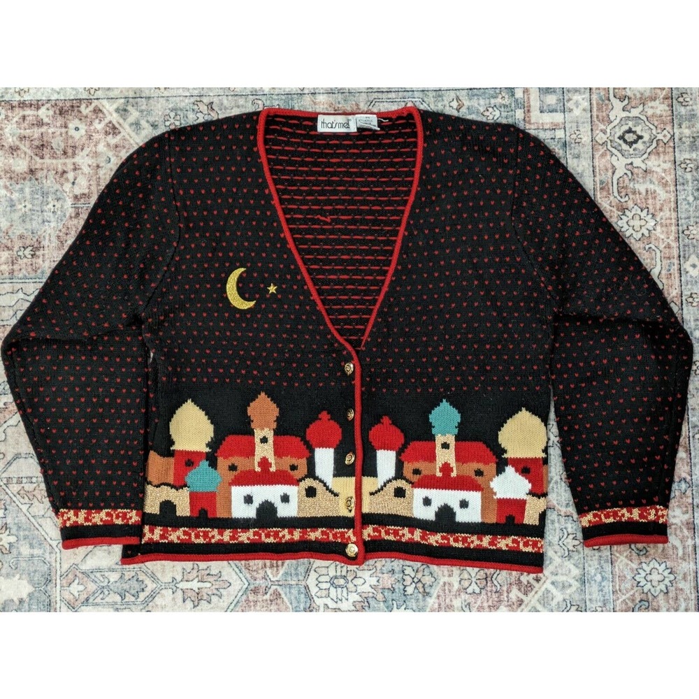 That's me! Long Sleeve V-Neck Button Up Christmas Sceneic Novelty Cardigan M